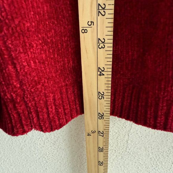 Vtg Alfred Dunner Chenille Sweater Red Cable Knit Embroidery Floral Holiday XL - Picture 8 of 8